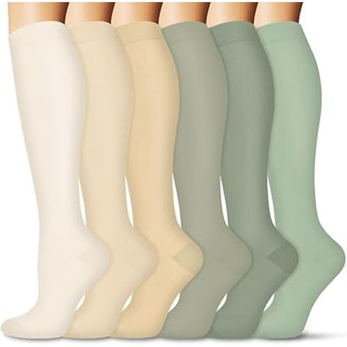 FULLSOFT 6 Pairs Compression Socks for Women and Men, 15-20 mmHg Support Knee High Socks for Nurses,Athletic,Flying