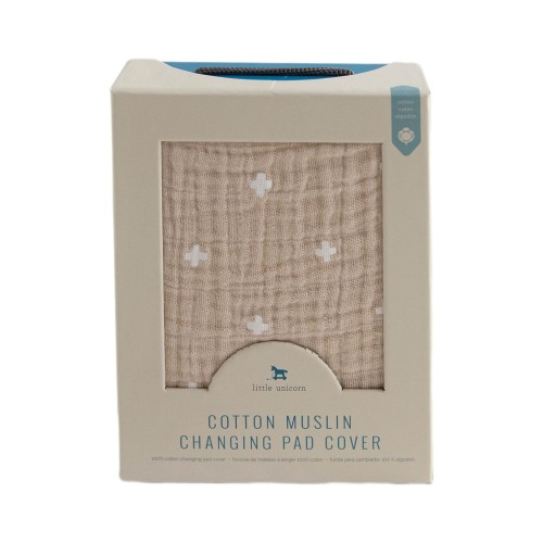 little unicorn Cotton Muslin Changing Pad Cover, Taupe Cross