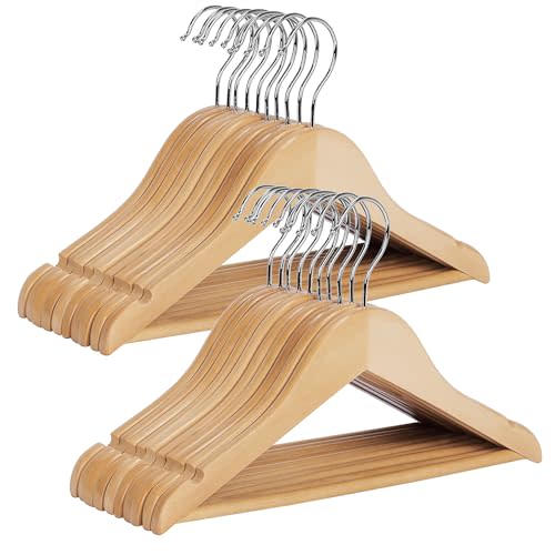 StorageWorks Baby Hangers 20 Pack, Maple Wood Clothes Organizer for Toddler, Kids Wooden Hanger with Pant Bar for Closet, Natural Maple Wood Color