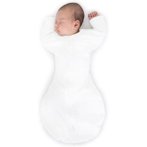 SwaddleDesigns Transitional Swaddle Sack with Arms Up Half-Length Sleeves and Mitten Cuffs, Sterling Polka Dots, Small, 0-3 mo, 6-14 lbs (Transition Swaddle Blanket for Baby Boys, Baby Girls)