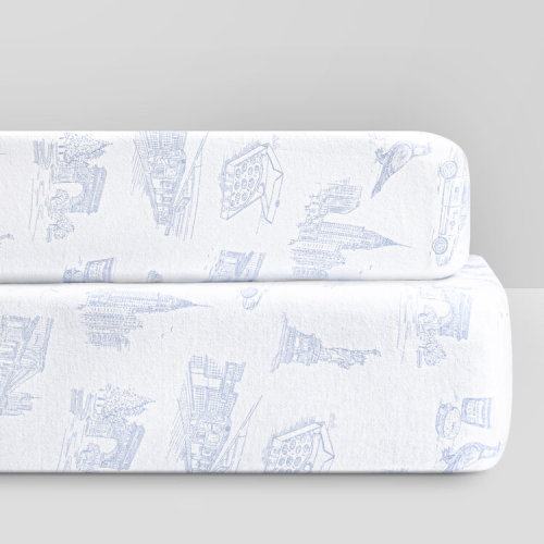 Bellini Gots Certified Organic Jersey Cotton Crib Sheet And Changing Pad Cover Set | Toile NYC Blue - Bellini Baby and Teen Furniture