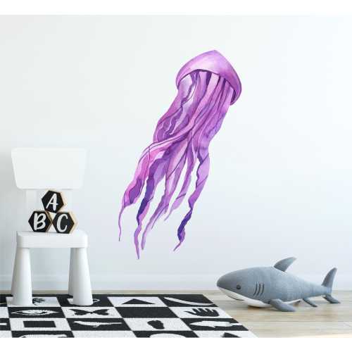 Purple Sea Jellyfish Wall Decal - Removable Fabric Wall Sticker Watercolor Ocean Sea Animal Nursery Decor