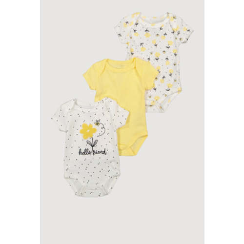 Baby Girls 0-9M Chenille Patch Hello Friend Graphic Bodysuits 3 Pack