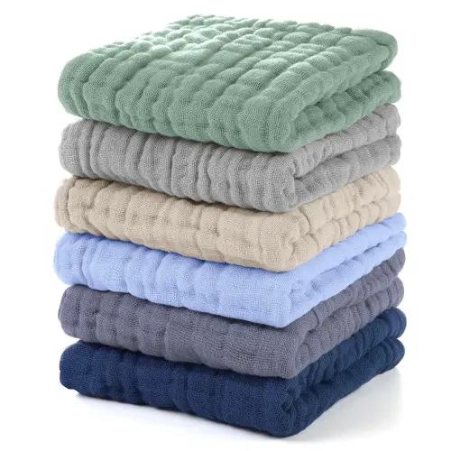 Muslin Baby Washcloths 6 Pack, 100% Cotton Wash Cloths for Babies, Large 12''X12'' Burp Cloths Absorbent and Soft for Newborn Infants Kids Boys Girls - Multicolor