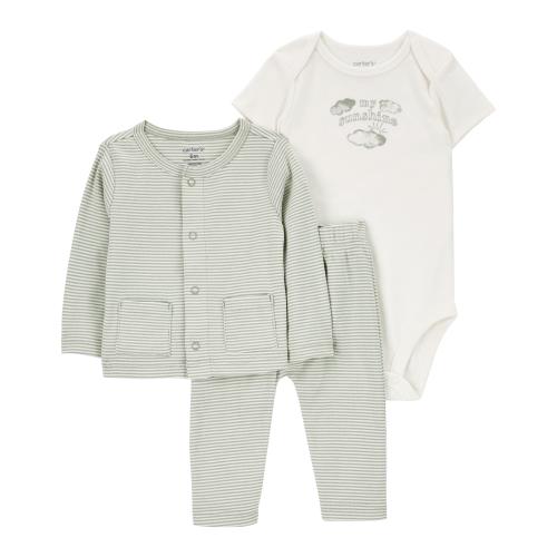 Baby 3-Piece Little Cardigan Set - NB - Style,White/Green