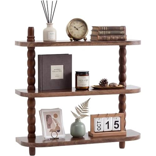 Pinkunn 3 Tier Wood Wall Shelf, Vintage Floating Shelves for Home Decor