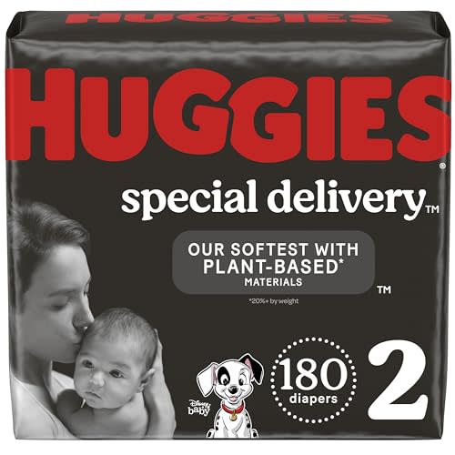Huggies Special Delivery Hypoallergenic Baby Diapers Size 2 (12-18 lbs), 180 Ct, Fragrance Free, Safe for Sensitive Skin