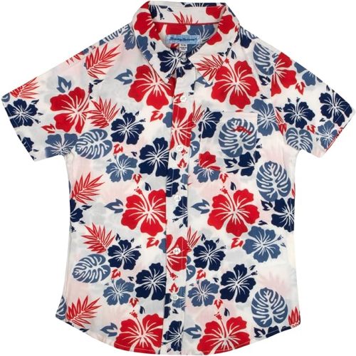 Tommy Bahama Boys Classic Woven Button-Down Shirt - Summer Short-Sleeve Hawaiian Shirt with Pocket for Kids
