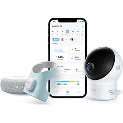 eufy Baby S340 Smart Sock, Track Sleep Patterns and Heart Rate, 2K Resolution Camera, AI Cry Detection, Pan & Tilt, 24hr Battery Life, for Babies 0-18 Months