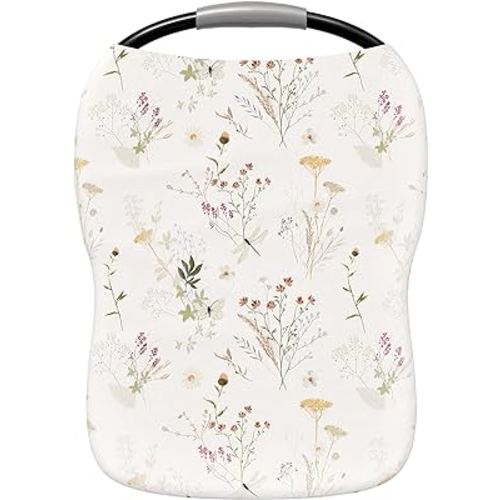 Pobi Baby Premium Multi-Use Cover - Nursing Cover, Baby Car Seat Covers, Shopping Cart, High Chair, and Breastfeeding Cover - Ultra-Soft, Stretchy, Floral Scarf for Baby and Mom (Wildflower)