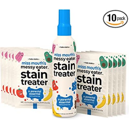 Miss Mouth's Messy Eater Stain Treater Spray - 4oz & 10 Wipes Stain Remover - Newborn & Baby Essentials - No Dry Cleaning Food, Grease, Coffee Off Laundry, Underwear, Fabric