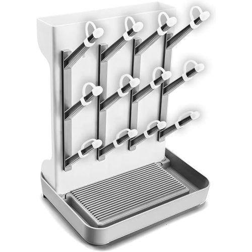 Baby Bottle Drying Rack: Large Vertical Bottle Dryer Rack Holder - Space Saving Standing Drying Rack for Baby Bottles and Pump Part Cleaning (Gray)
