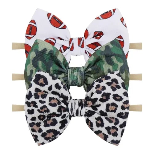 YanJie 3Pcs 4.5" Nylon Hairband for Baby Girls Newborn - Leopard Football Camo Printed Hair Accessories