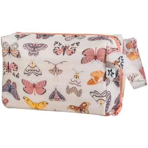 Tiny Twinkle Waterproof Travel Toiletry & Makeup Bag Organizer | Makeup Pouch with Multiple Compartments & Snap Handle for Travel | Gift for Teen Girls and Women (Flutter)