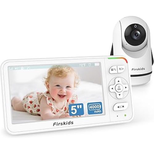 5" Baby Monitor with Camera and Audio, No WiFi Travel Baby Monitor, Pan Tilt Zoom Baby Camera Monitor with 2-Way Talk, 32H Battery, Room Temp Sensor, IR Night Vision, ECO Mode,1000ft Range