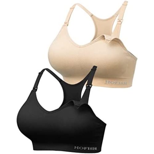HOFISH Support Nursing Bras for Breastfeeding Medium Impact Maternity & Nursing Sports Bra Seamless Racerback Pregnancy Bra