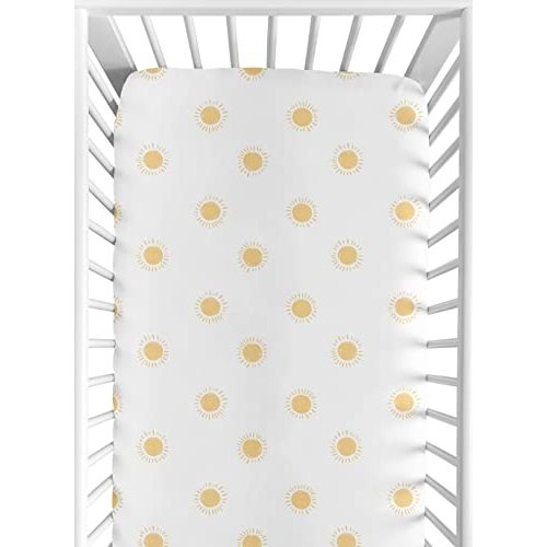 Sweet Jojo Designs White and Yellow Boho Sun Boy or Girl Fitted Crib Sheet Baby or Toddler Bed Nursery - Mustard Bohemian Celestial Sky Desert Sunshine Outdoors Nature Gender Neutral