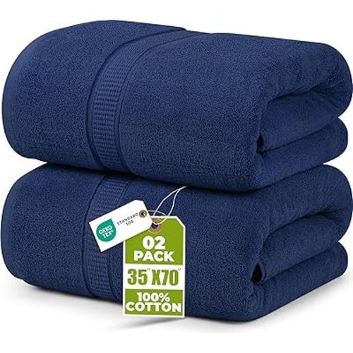 Utopia Towels Luxurious Jumbo Bath Sheet 2 Piece, 600 GSM, 35 by 70 Inches, 100% Ring Spun Cotton, Highly Absorbent and Quick Dry Extra Large Bath Towel, Super Soft Towel, Navy