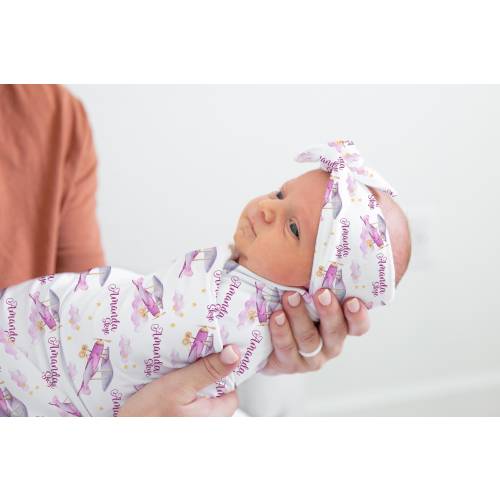 Girl Airplane Swaddle Set, Personalized Airplane Swaddle, Adventure Nursery Theme, Newborn Blanket, Baby Shower Gift, Airplane Swaddle T24