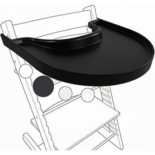 High Chair Tray for Stokke Tripp Trapp - Black - No Baby Set Needed. Suction Surface. Snap-on. BPA Free