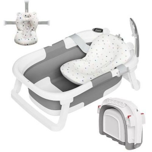 Napei Collapsible Baby Bathtub for Infants and Toddlers with Soft Cushion and Thermometer-Gray