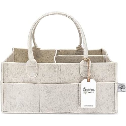 Parker Baby Diaper Caddy - Nursery Storage Bin and Car Organizer for Diapers and Baby Wipes - White, Large