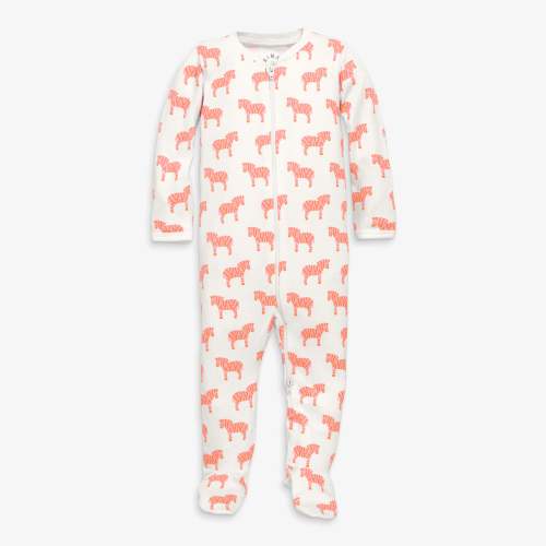 Baby organic animal friends zip footie - Blossom zebras / 3-6