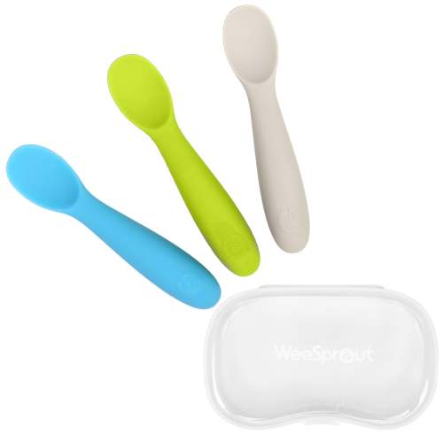 WeeSprout | Baby Led Weaning Silicone Spoons with Travel Case | Set of 3