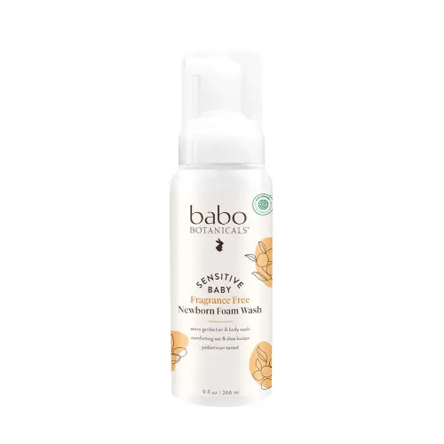 Babo Botanicals Sensitive Baby Fragrance-Free Newborn Foam Wash - Gentle Formula - Oat, Shea & Cocoa Butter - EWG Verified - Vegan - from Birth on