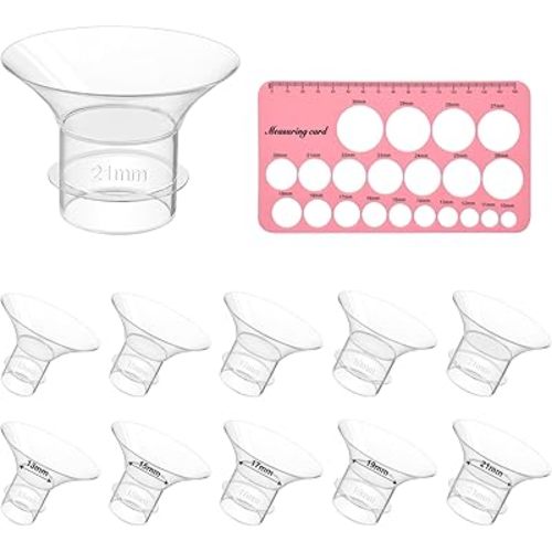 Accevo Flange Sizing kit 10PCS Flange Inserts 13/15/17/19/21mm & Nipple Ruler, Compatible with Momcozy S12 Pro/S9 Pro/S12/S9/Medela/Spectra etc Wearable Breast Pump 24mm Flange/Shield