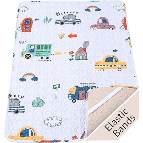 Padded Pack n Play Sheets Breathable Thick Pack and Play Mattress Protector, Quilted 38x26” Playard Sheet Fitted for Graco, Portable Mini Cribs and Foldable Mattress Pad, Soft Playpen Mattresses Cover