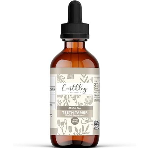 Earthley Wellness Teeth Tamer, Teething Relief for Babies & Kids, Soothes Drooling, Gum Discomfort & Irritability, Organic Herbal Formula, Essential Oil Free, Alcohol-Free & Sugar-Free (1.69 oz)