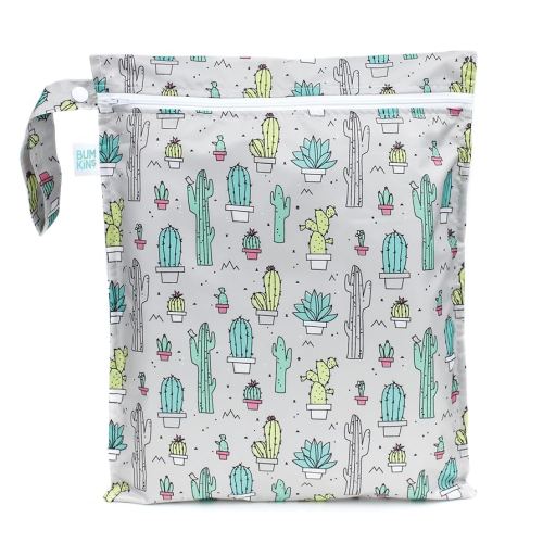 Bumkins Waterproof Wet Bag for Baby, Travel, Swim Suit, Cloth Diapers, Pump Parts, Pool, Beach, Gym Clothes, Toiletry, Hook to Stroller, Daycare, Zipper Reusable Wetdry Packing Pouch, Cactus Green