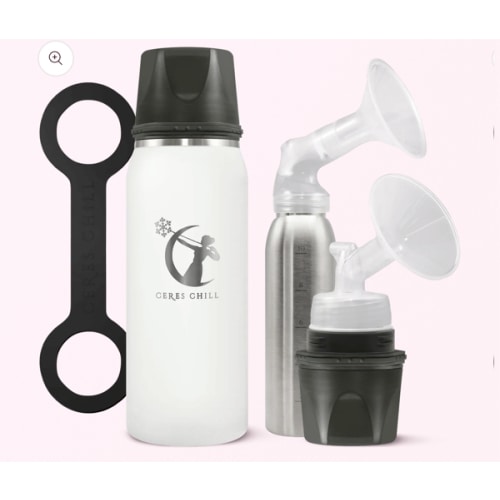 CERES CHILL OG Breastmilk Chiller, Reusable Storage Container, Up to 34 oz. - Bottle Cooler Keeps Milk at Safe Temperatures for Up to 20 Hours, Connects w/Most Pumps (White)