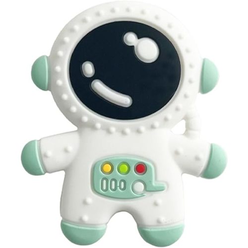Baby Teething Spaceman Toy for 3+ Months Infants Sucking, Food Grade Silicon Astronaut Styling Teether, BPA Free (Cyan)