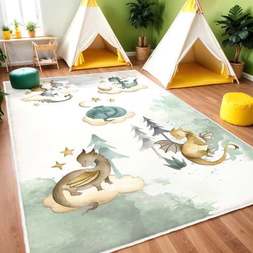 Little Dragon Nursery Rug ,Baby Dino Carpet, Custom Name Nursery Mat, Dragons Rug, Playroom Mat, Baby Rug, Baby Boys Room Decor, Baby Gift
