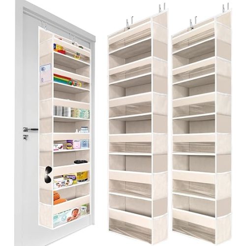 HOMELUX THEORY 2 PC Heavy Duty Over the Door Organizer 55x14x6.7, 6 Large Front & 12 Side Pockets, Hanging Storage Closet Door Organizer for Bedroom, Bathroom and Baby Nursery Storage (Ivory)