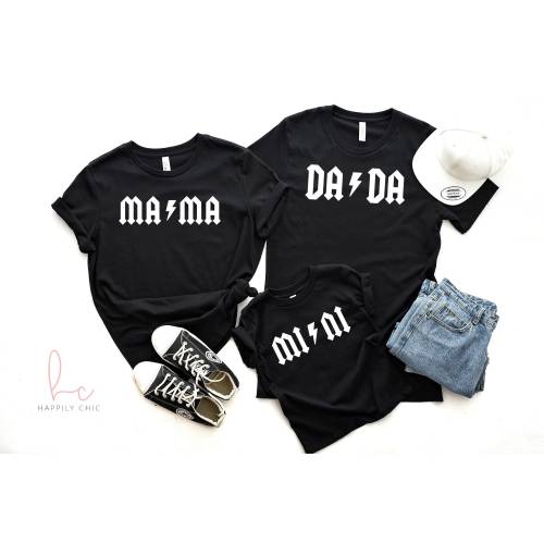rock dad mama babe matching daddy and me shirt set- fathers day dada and mini daughter son boy mom tee- rock inspired lightning bolt dad tee