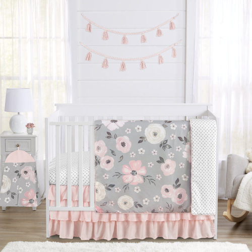 Sweet Jojo Designs Butterfly Pink and Taupe Floral 4 Piece Crib Bedding Set & Reviews | Wayfair