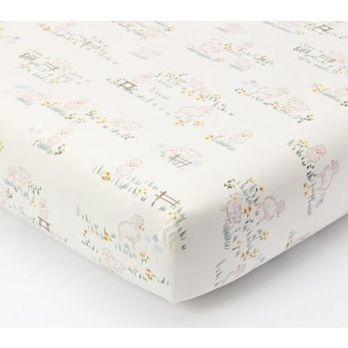 Organic Sheep Crib Fitted Sheet , Ivory Multi
