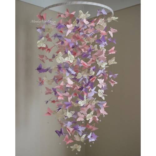 Butterfly Mobile:Pink/Purple/Cream/Baby shower/Nursery Mobile/Baby Girl Mobile/Girl bedroom Mobile/Nursery Decor/Gift/custom colour/