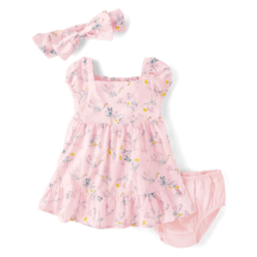 Baby Girls Short Sleeve Floral Print Woven Dress 2-Piece Outfit Set - Homegrown by Gymboree | Gymboree - ROSE MISTCHILDRENS PLACE-27X27