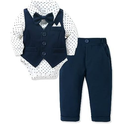 YALLET Baby Boy Clothes Suit 0-24 Months Infant Gentleman Outfits Formal Dress Shirt+Bowtie+Vest+Pants Set Baby Wedding Suits