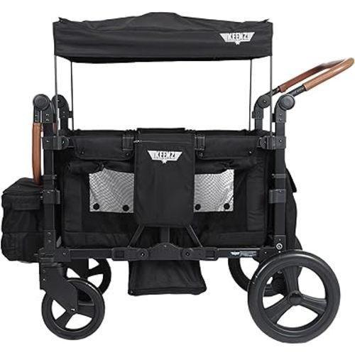 Keenz Duo Stroller Wagon with Canopy, 4-Passenger Capacity - Black.