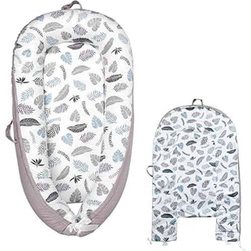 Baby Lounger Replaceable Cover Baby Nest Backup Cover 100% Cotton Breathable Machine Washable (Gray Leaves)