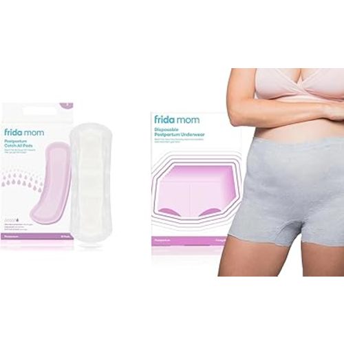 Frida Mom Postpartum Maternity Catch-All Pads for Maximum Absorbancy + Disposable Underwear (Regular Boyshort)