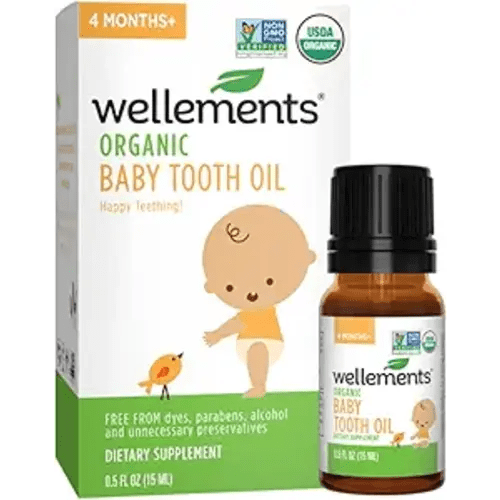 Wellements Organic Baby Tooth Oil | Soothing Massage Oil for Tiny Gums, Helps Make Teething Happy, Made with Safe and Effective Certified Organic Ingredients | 0.5 Fl Oz. 4 Months +