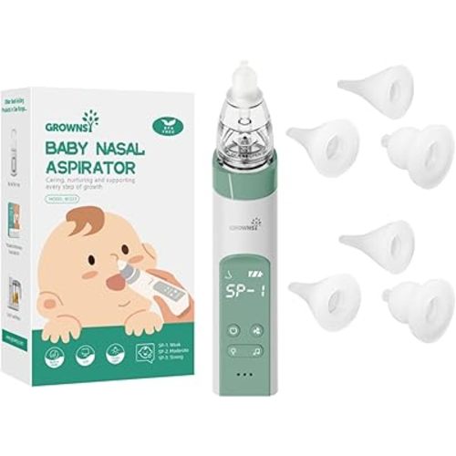 Baby Nasal Aspirator Green with 6 Food-Grade Silicone Replacement Nozzles, Nose Sucker for Baby, Automatic Nose Sucker for Infants, Rechargeable, with Music & Light Soothing Function