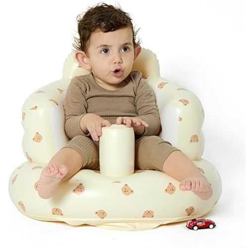 mink Baby Inflatable Seat for Babies 3-36 Months, Built in Air Pump Infant Back Support Sofa Toddler Chair for Sitting Up, Baby Floor Seater Gifts (Bear Head)