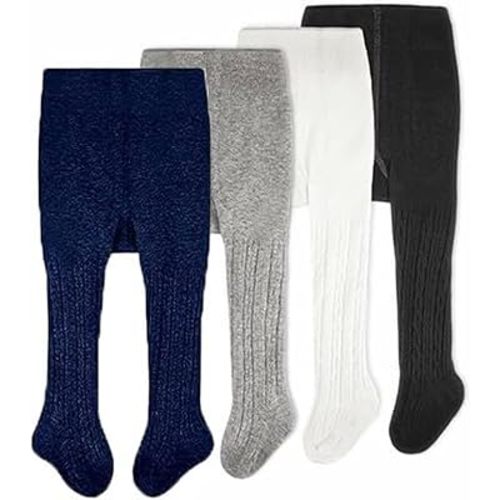CozyWay Girls Tights Cotton Cable Knit Footed Pantyhose Baby Toddler Leggings - Pack of 4